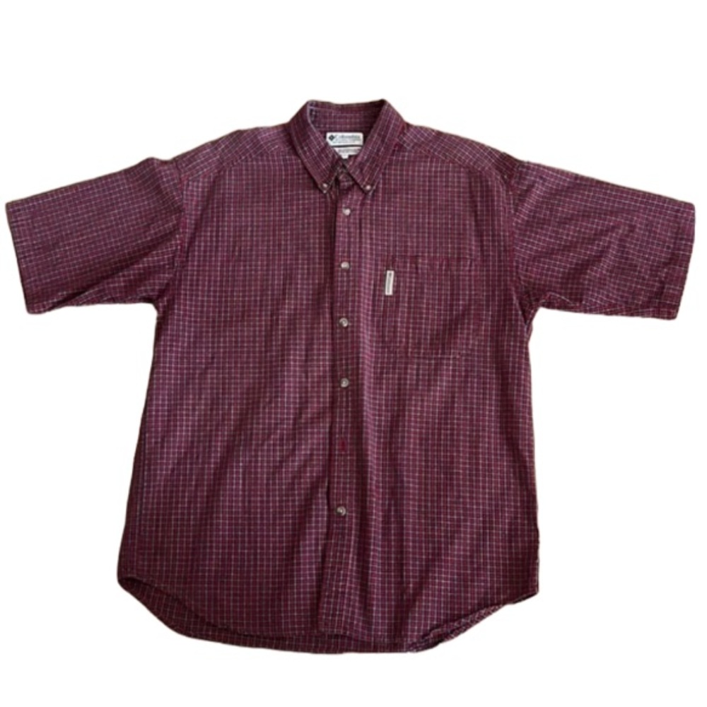 COLUMBIA SPORTSWEAR SHORT SLEEVED SHIRT 100% COTTON RED BLUE PLAID SIZE LARGE